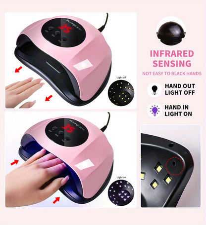 LED Nail Lamp Professional LCD Display Auto Sensor 4 Timer Settings USB Powered Instant Gel Polish Curer No Adapter Needed for Home Salon Manicure Pedicure DIY Nail Art Pink White