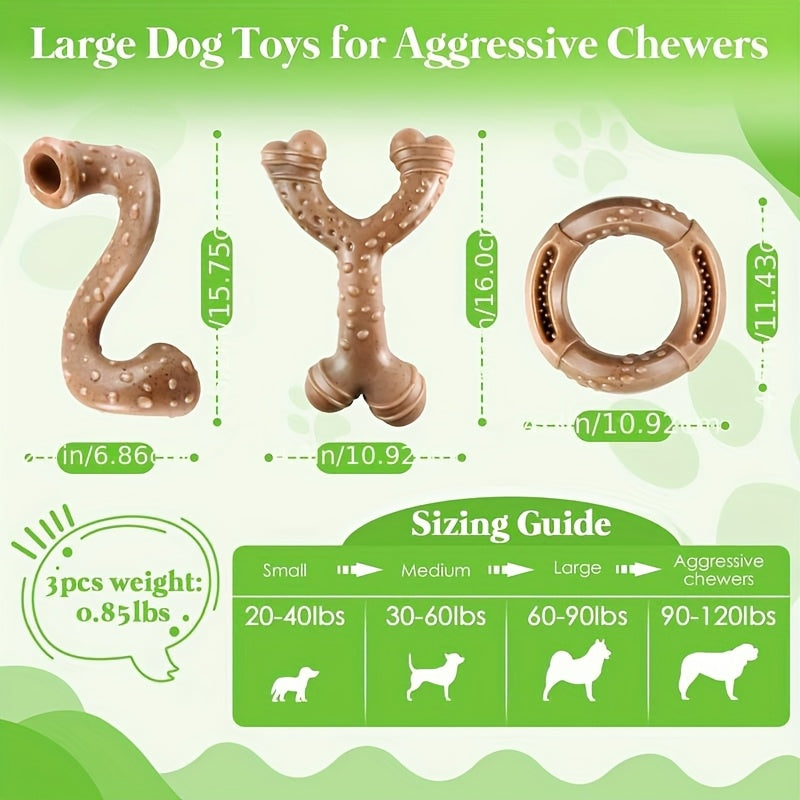 Dog Chew Toys 3 Pack Nylon Bone for Large Dogs – Bacon Scented Indestructible Chew Toy Set for Aggressive Chewers & Heavy Chewers 15–60 lbs, Durable Teething Toy for Medium Large Breeds