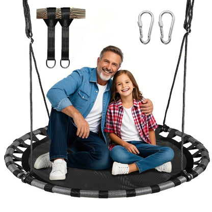 43 Inch Saucer Swing for Kids Outdoor – 360° Spinning Nest Swing with Swivel, Adjustable Ropes & Hanging Straps for Tree or Swing Set | Best Backyard Birthday Gift for Boys and Girls