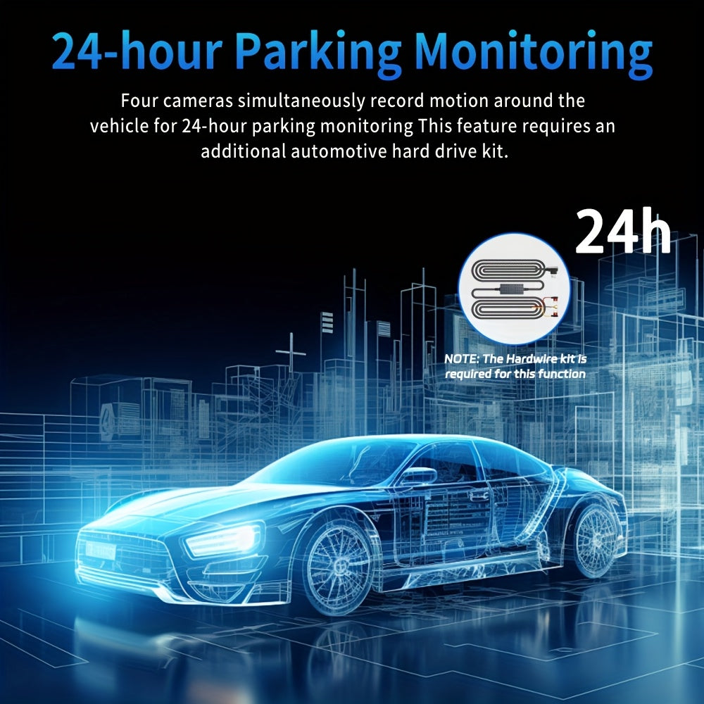 360 ° 3/4-channel 1080P High-definition Ultimate Safety Driving Recorder Set, Dash Camera for Cars, Night Vision, Loop Recording - Car, 24/7 Recording Parking Mode Monitor, WDR, G-Sensor, Optional 32GB Card