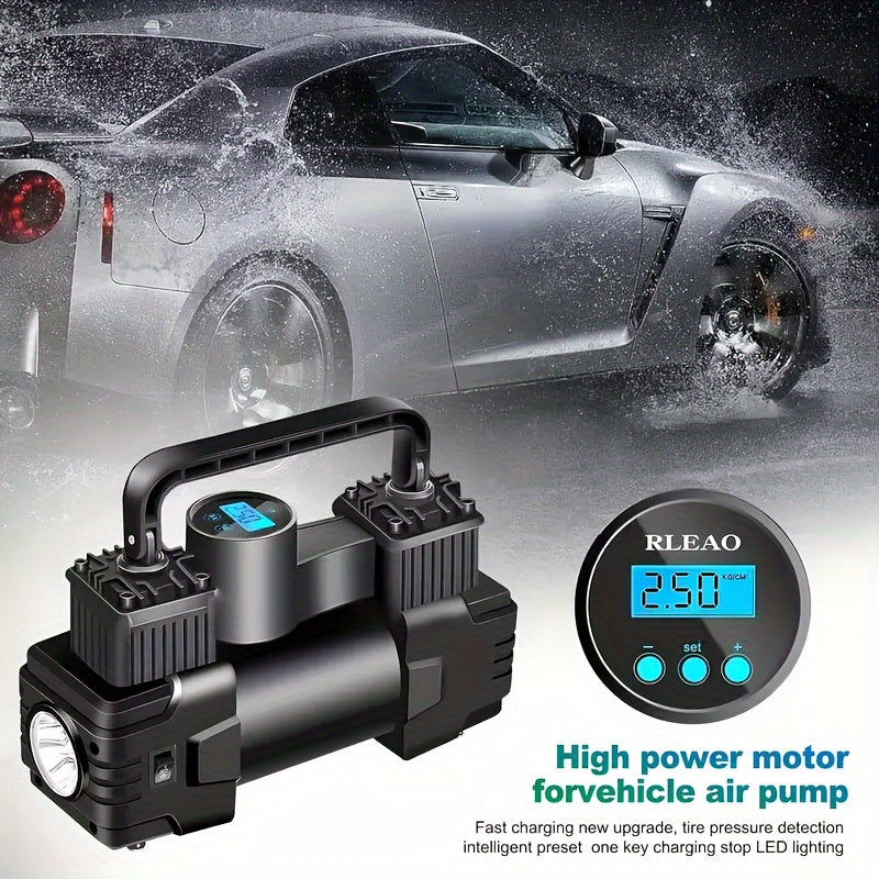 12V 150 PSI Air Compressor Tire Inflator Portable Powerful Dual Cylinder Air Pump, Used for Car Tires, Car Additions, Automatic Tire Pump, with LED Digital Pressure Gauge, LED Light, Suitable for SUV, Car, Bicycle, Basketball, Lifebuoy