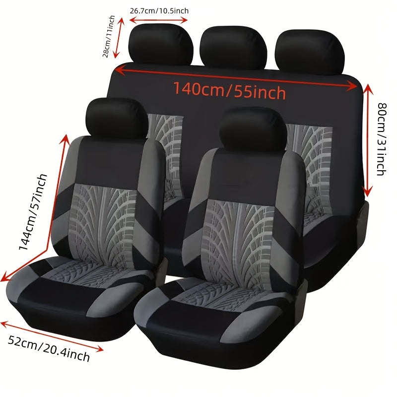 (Full Enclosure) 5-seat Fashion Tire Track Details Car Seat Covers, Suitable for Most 5-seat Models On The Market, Breathable Fabric.