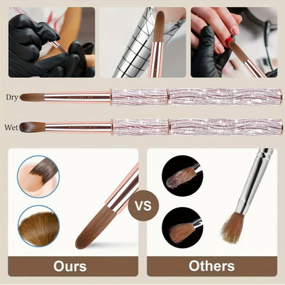 Kolinsky Nail Brush Pink Sparkling Metal Handle – Round Head Acrylic Nail Art Brush for Extensions & Manicure, Sizes #8 #10 #12 & 3-Piece Set, Genuine Kolinsky Hair Bristles for Salon & Home Professional Use