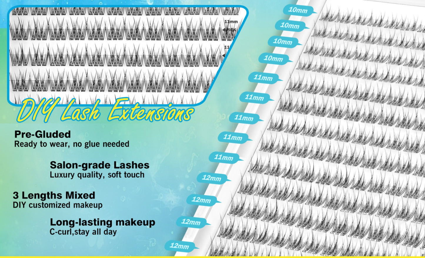 Pre-Glued Wispy Press-On Lash Clusters Kit with 2 Tweezers — Self-Adhesive No Glue Needed, Natural & Thick Fluffy Volume, Reusable Beginner-Friendly Individual Cluster Eyelashes for Daily Wear
