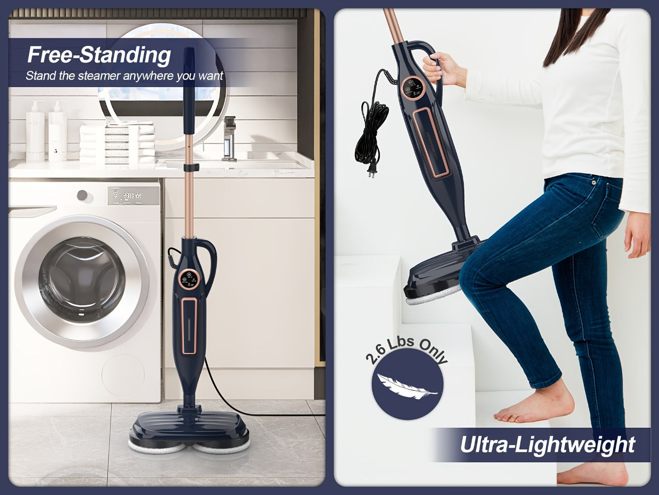 Steam Mop 10-in-1 Spinning Rotating Mop Pads with Steam Blaster Technology - 3 Steam Modes, LED Headlights, Lightweight Spin Mop for Hard Floor, Laminate & Marble, Washable Pads, VM6 Pro Series