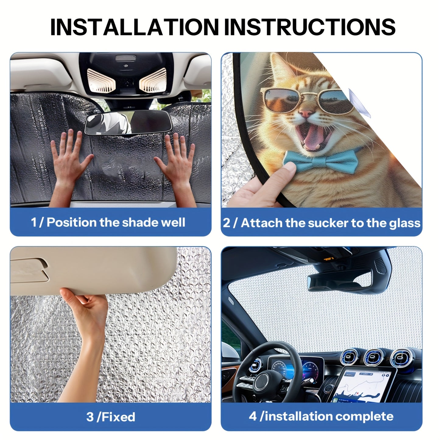1pc Sun Protection, Cute Cat Windshield Sunshade for Car, Foldable, Easy to Install, UV Protection And Heat Dissipation, Automotive-Interior Accessories