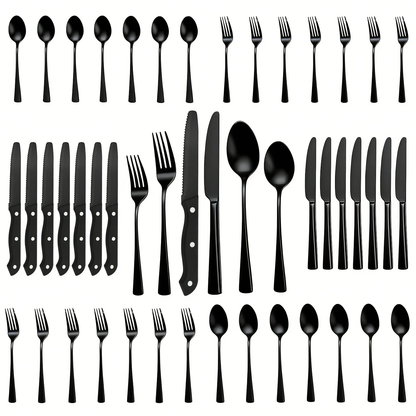 Stainless Steel Flatware Set 24/48 Piece with Steak Knives, Mirror Polished Silverware Set for 4/8, Dishwasher Safe Cutlery Utensil Set with Forks Spoons Knives, Perfect for Weddings, Gifts & Outdoor Dining