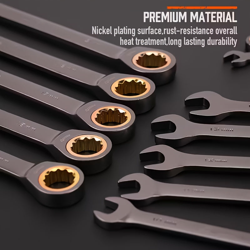 24/12/10/2pcs Ratchet Wrench Combination Set - Heavy Duty Black Plated Ratchet Wrench, Suitable for Automotive, Motorcycle And DIY Maintenance - Professional Mechanical Tool Set - Metric Wrench