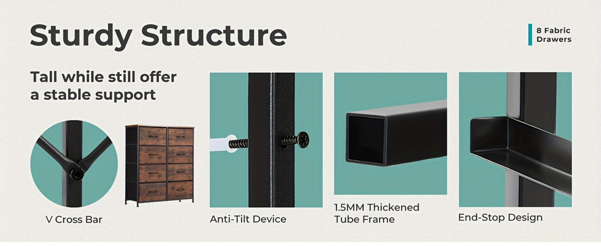 8-Drawer Metal Dresser, Clothing Storage Organizer for Organized Everyday Storage detail image - detail view 11