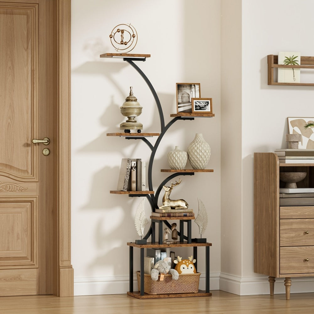 8-Tier Metal Display Shelf with LED Lighting for Living Room detail image
