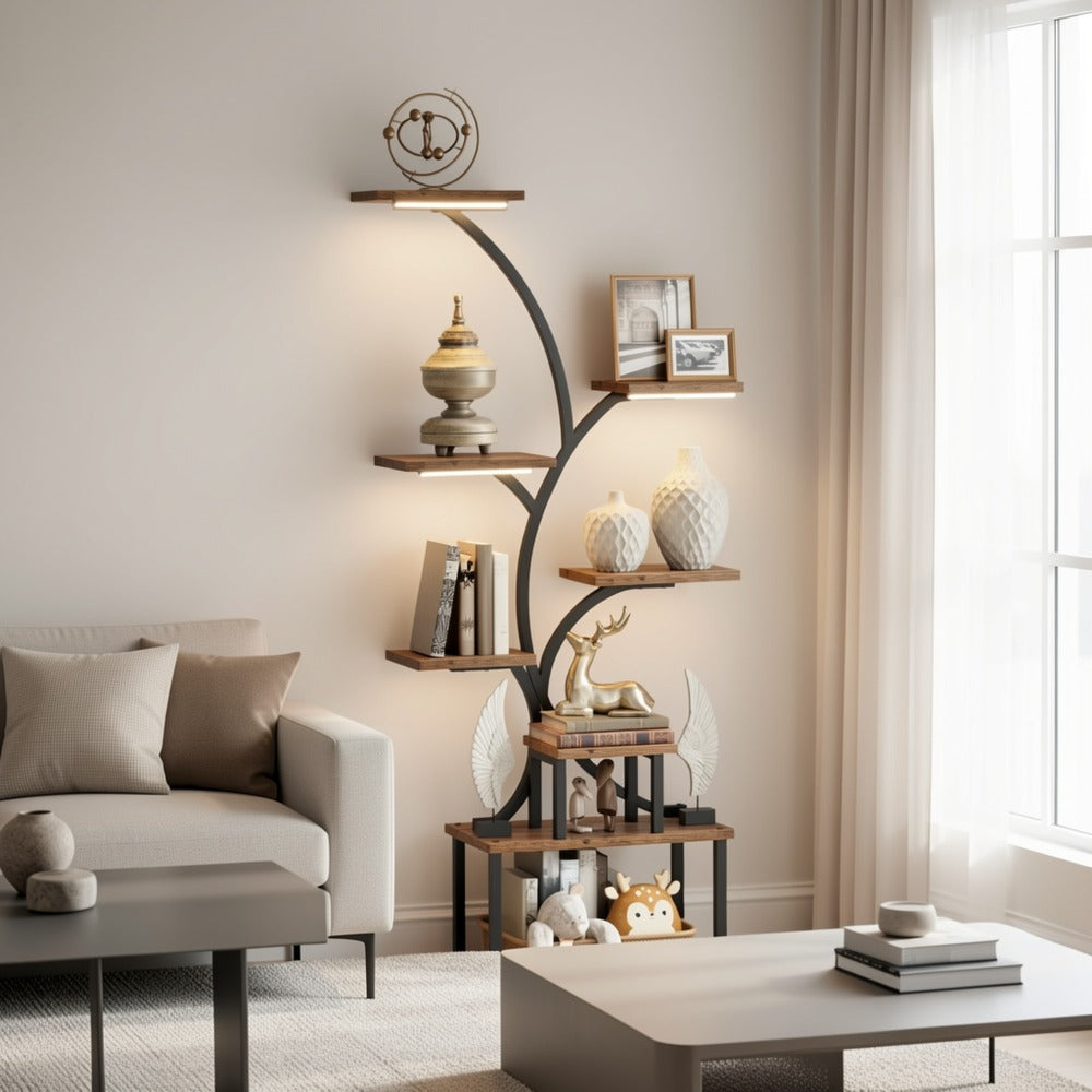 8-Tier Metal Display Shelf with LED Lighting for Living Room detail image - detail view 7
