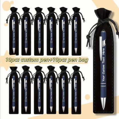 Custom Ballpoint Pens with Pencil Pouch Bulk Set – Personalized Ballpoint Pen Pack for Corporate Gifts, School Supplies, Office Promotions | 20/30/80 PCS Customized Pen & Bag Bundle