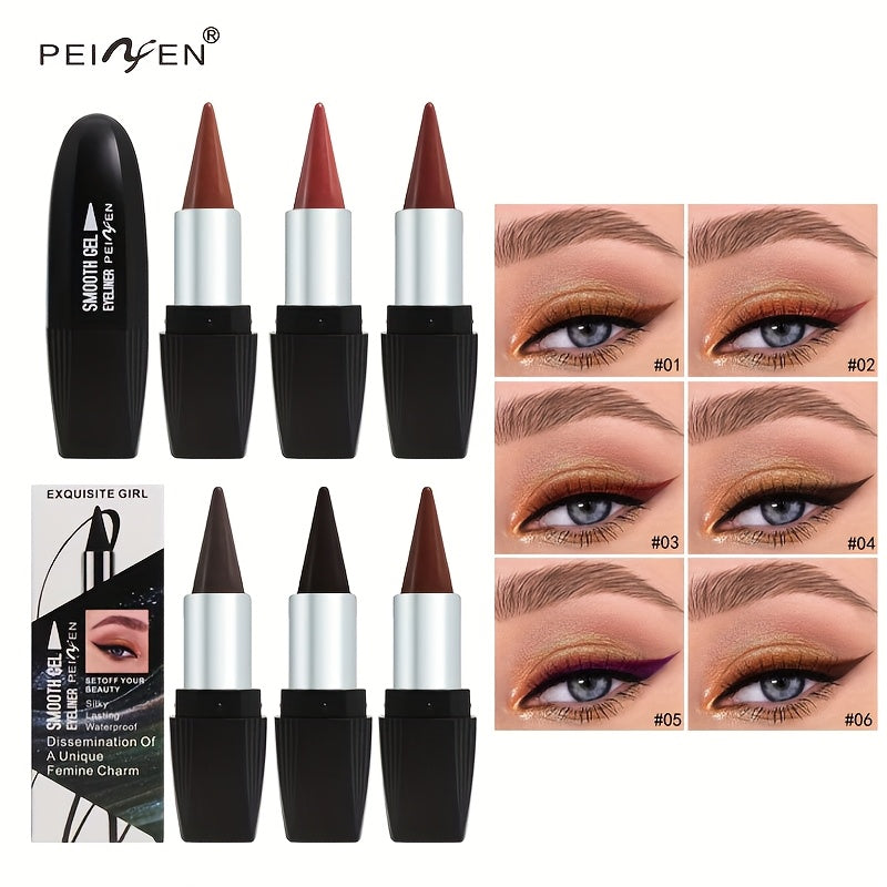 Waterproof Eyeliner Set 6 Colors Smudge-Proof Transfer-Proof Cream Liner Kit - Long-Lasting All-Day Wear for Eyes & Lips, Black Brown Reddish Brown Shades, Daily Party Makeup Gift for Women