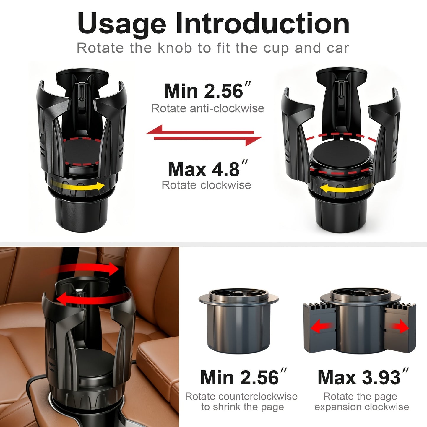 Automatic Car Cup Holder Extender, Adjustable Car Cup Insert Auto Accessories, Suitable for 24/32/45/50oz Travel Thermal Cups and Water Bottles, Large Water Bottle Rack