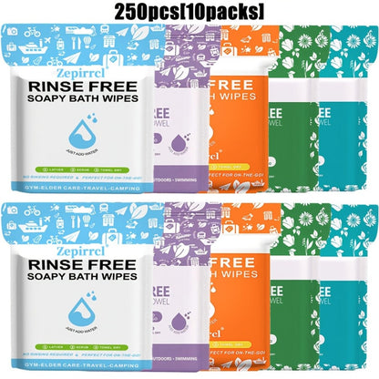 Disposable No-Rinse Soap Towel Sheets for Travel Camping Gym - Portable Foam Bath Towel Sensitive Skin Safe Wet Lather Dry All-In-One Body Wash Towel 25/50/100/250pcs