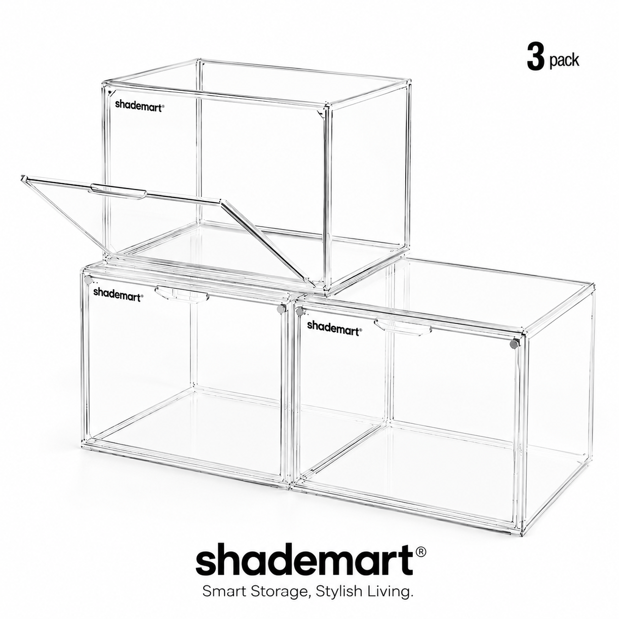 Clear Display Case Set of 3 – Dustproof Transparent Storage Box Organizer for Collectibles, Car Models, Action Figures & Show Display | Collector Display Cases for Adults & Kids