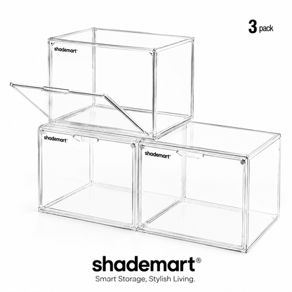 Clear Display Case Set of 3 – Dustproof Transparent Storage Box Organizer for Collectibles, Car Models, Action Figures & Show Display | Collector Display Cases for Adults & Kids