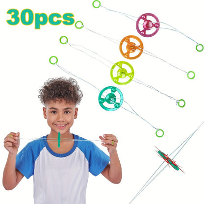 Light Up Flywheel Spinner Toys 30 Pack – Pull String Glow in the Dark Party Favors for Kids, Flashing Spin Top Bulk Set for Birthday Goodie Bags, Halloween Christmas Gifts