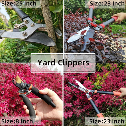 Garden Pruning Shears Set Loppers Hedge Shears & Hand Pruner Combo – Heavy Duty Alloy Steel Branch Cutter Kit with Compound Action, Ergonomic Grip for Yard Lawn Tree Shrub Trimming Indoor Outdoor