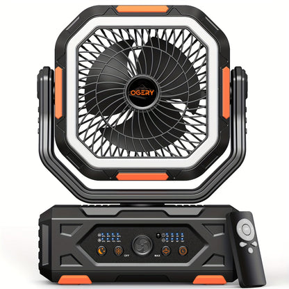 20000mAh Portable Camping Fan with LED Lantern – Rechargeable, 4-Speed, Oscillating, Remote & Timer Control | Tent, Travel, RV, Emergency & Bedroom Use