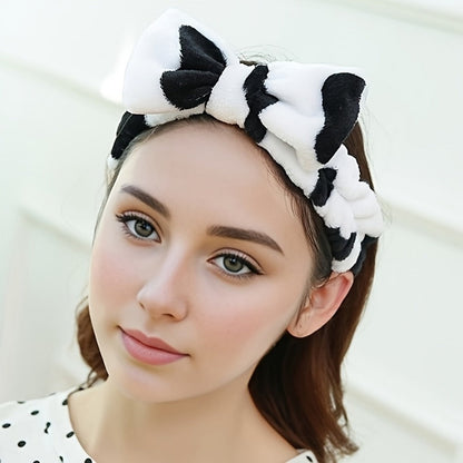 Bow Skincare Headbands for Women 6 Pack Patterned Soft Fabric Elastic Hair Bands for Makeup Spa Shower Face Washing Skincare Routine Beauty Accessory Gift Set for All Hair Types Teens Girls
