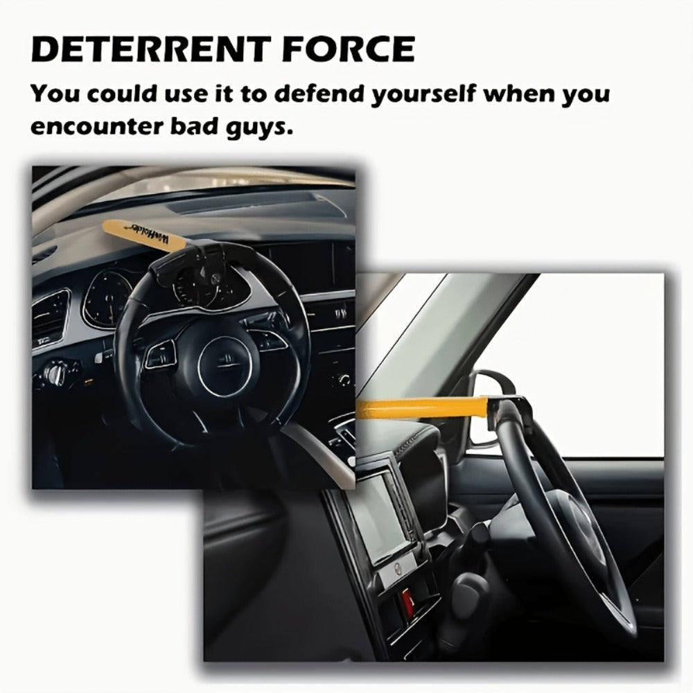 Universal Car Steering Wheel Lock Anti-Theft T-Bar – Heavy-Duty Thick Steel, Cut-Resistant, Computer-Coded Crescent Cylinder, Stops Keyless Entry Robbery, Fits All Vehicles, Includes 2 Keys