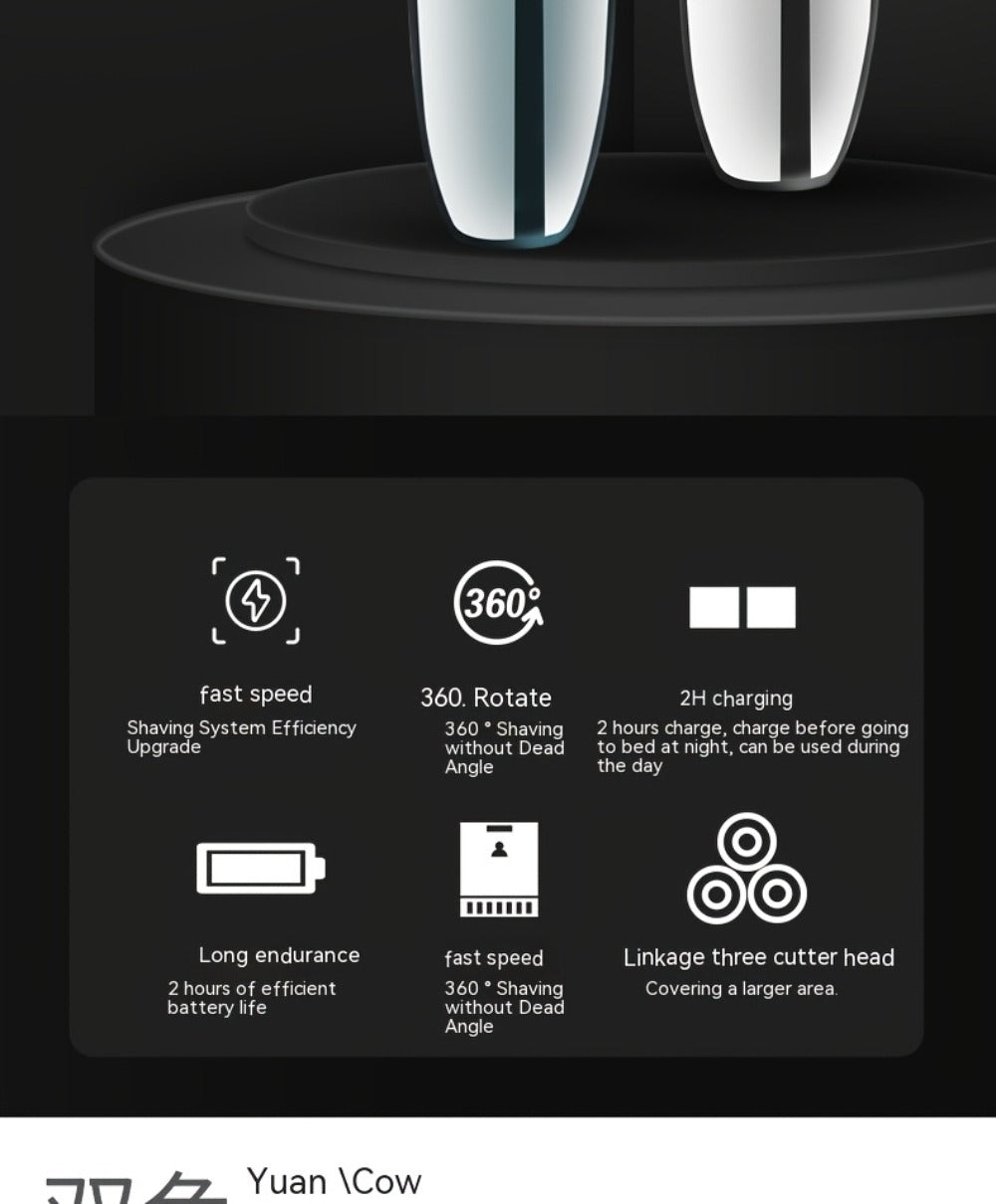 Electric Shaver for Men 4D Floating Triple Blade Waterproof — Wet Dry Razor with LED Battery Display & Type-C Fast Charging, High-End Close Shave Grooming Gift for Dad Husband