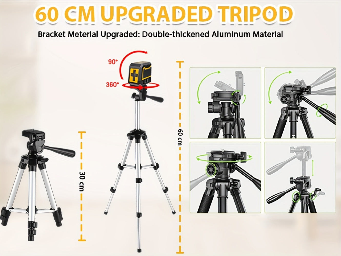 Green Laser Level Self-Leveling with Tripod – Horizontal & Vertical Cross Line Laser for Construction, Tiling, Home Renovation & Interior Decoration