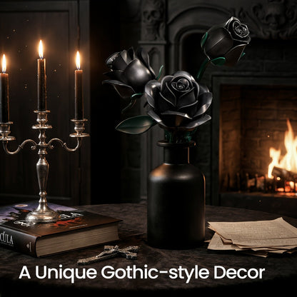Black Rose Building Blocks Set 152 Pieces – 3 Gothic Artificial Flower Bouquet Brick Model Kit for Adults Teens, Unique Display Decor Gift for Valentine Birthday Anniversary Halloween Christmas