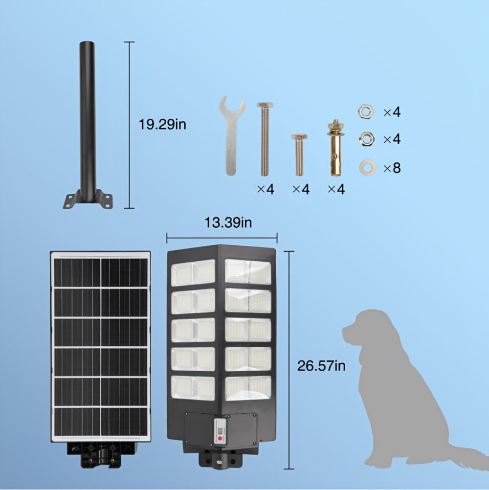Solar Street Lights Outdoor 800 LED IP54 Waterproof with Motion Sensor – 6500K Dusk to Dawn Flood Light, Remote Control, Adjustable Brightness & Timer for Parking Lot Yard Garage Driveway Rural Area