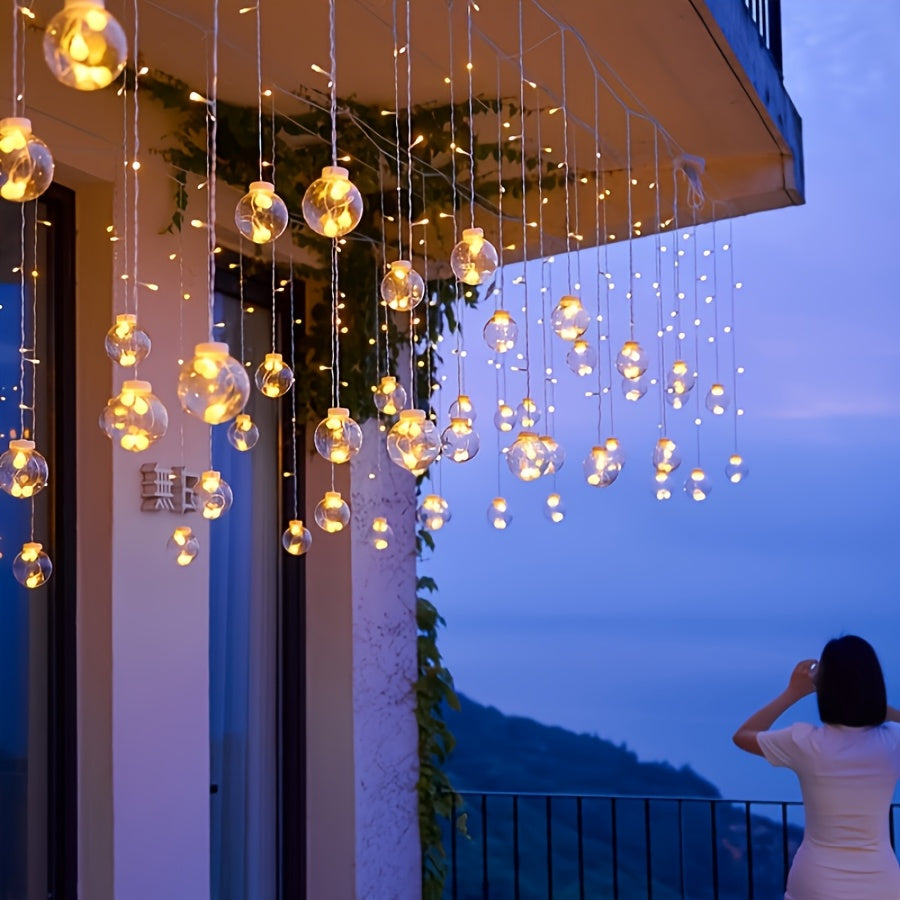 118.11" Wishing Ball String Lights with Remote Control, 2025 New Model, 8 Lighting Modes, 108 Leds, 12 Wishing Balls, Wall-Mounted, Plastic, for Home Gatherings, Party, Indoor Holiday Decorations, Car Additions, Room Decor, Mother'S Day Gifts