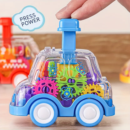 Gear Toy Cars for Toddlers 3-Pack, Transparent Body See-Through Gear Mechanism Push-and-Go Vehicle Set, Red Yellow Blue Police Cars, Educational STEM Toy for Kids Ages 2-6, Birthday Gift for Boys Girls