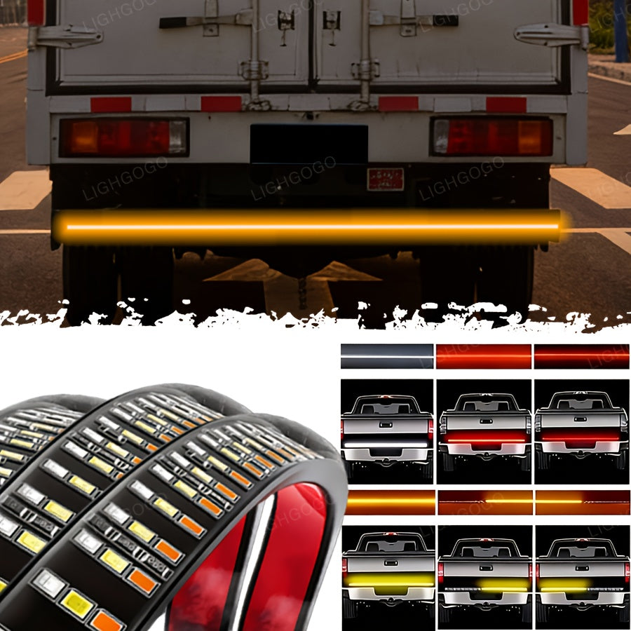 47. 24 Inch Long LED Light Strip Designed for Off-Road Vehicles, Featuring Arrow Shapes And Flowing Red And Yellow Lights. This Car Atmosphere Light Strip Serves As a Decorative Neon Addition to The Back of a Truck And Makes for a Considerate Gift