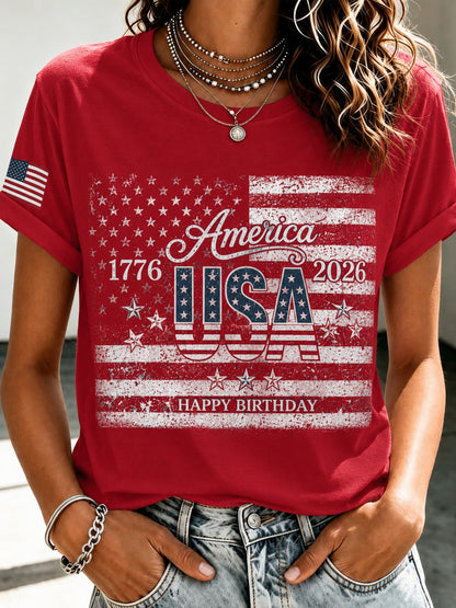 Men's Patriotic T-Shirt - Round Neck Short Sleeve Streetwear Style