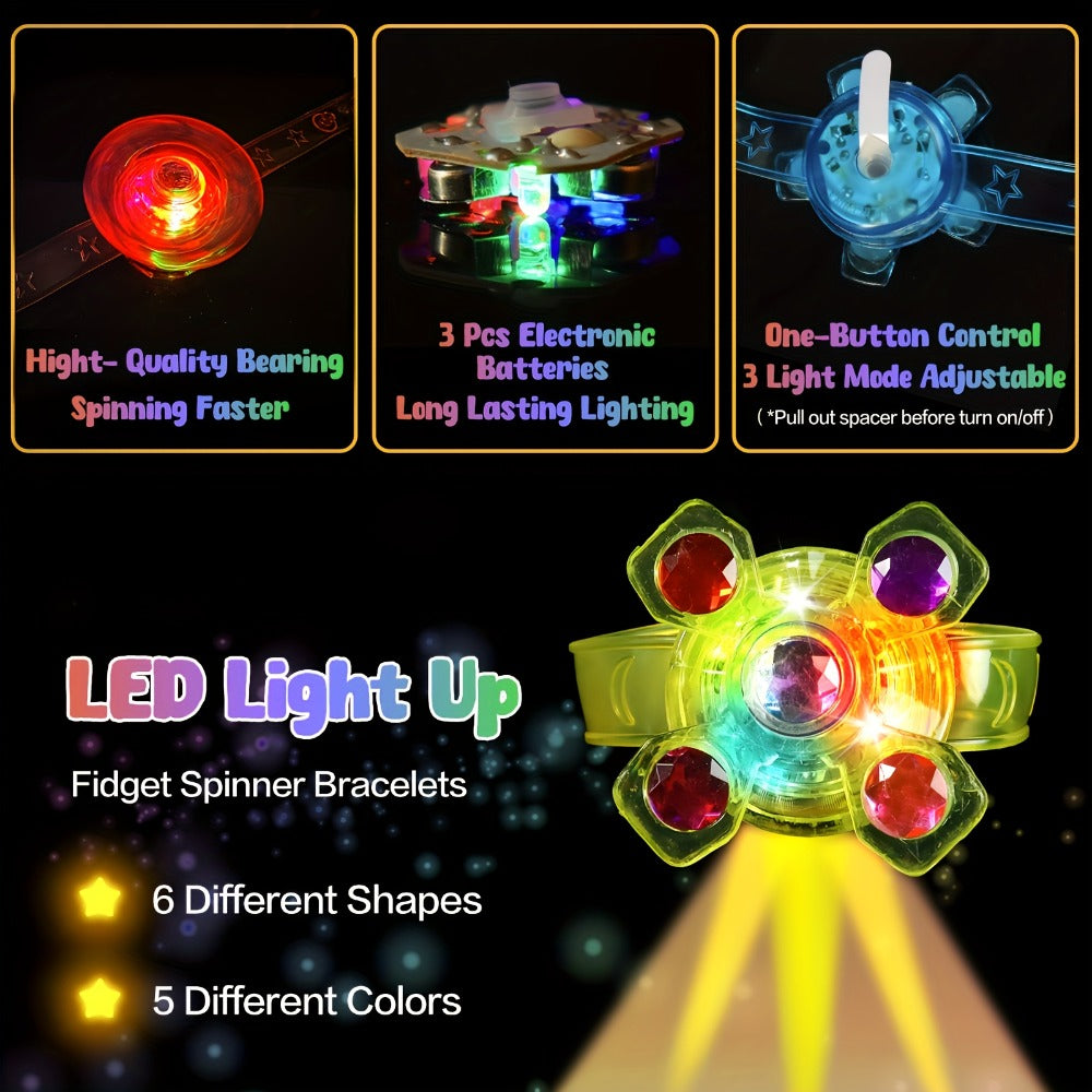 Light Up Fidget Spinner Bracelets Bulk 30 Pack – LED Glow in the Dark Party Favors for Kids Birthday Glow Party Supplies Goodie Bag Fillers Classroom Treasure Box Toys