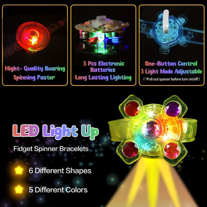 Light Up Fidget Spinner Bracelets Bulk 30 Pack – LED Glow in the Dark Party Favors for Kids Birthday Glow Party Supplies Goodie Bag Fillers Classroom Treasure Box Toys