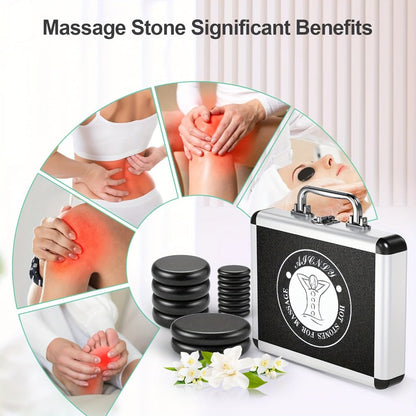 Spa Hot Stone Massage Set with Heater & Temperature Control — 10 Basalt Stones, 2 Size Options, Professional Kit for Full Body Muscle Relief, Home & Salon Use