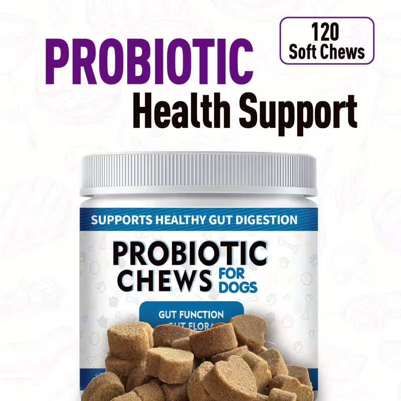 Dog Probiotic & Digestive Enzyme Chews with Prebiotics – Gut Health, Skin Sensitivity Support & Digestive Balance Soft Chew Supplement for Dogs, 30 Chews (75g) or 120 Chews (300g)