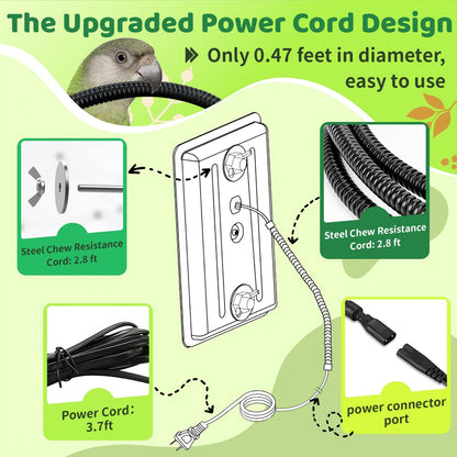 Bird Cage Heater 10W with Rotary Switch & Power LED Indicator – Heating Pad for Parrots, Parakeets, African Grey & Exotic Pet Birds, Anti-Bite Rope, 3.7×5.7 Inches
