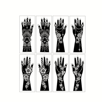 Temporary Tattoo Stencil Set 8 Sheets Reusable Hollow Floral Body Art Stencils for Airbrush Spray Paint Arms Hands Forearms Valentine Wedding Party Festival Gift Women