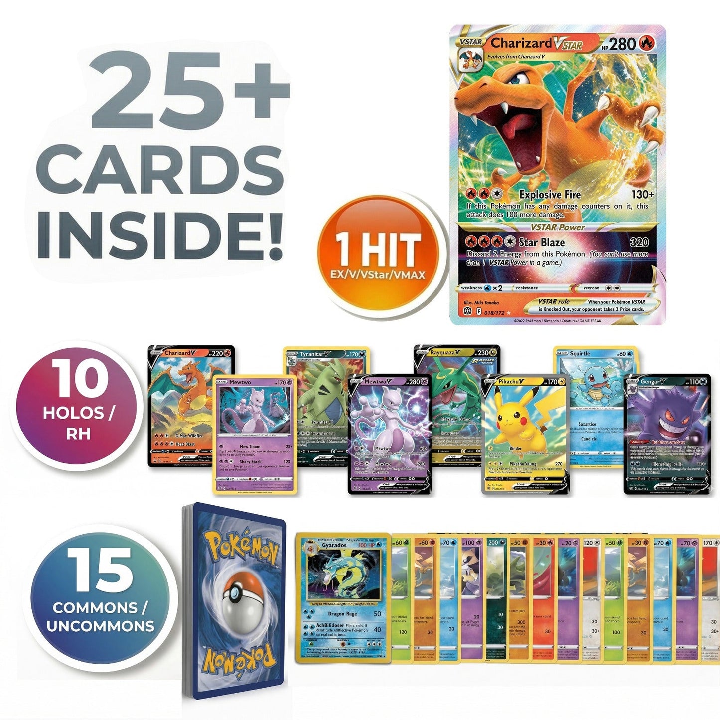 Pokemon Mystery Pack 26 Cards | 1 Hit Card Guaranteed EX GX V VMAX Ultra Rare | 10 Holos & Reverse Holos | Spark Starter Pack for New Collectors & Kids | Perfect Pokemon Gift