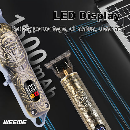 Hair Clipper Beard Trimmer for Men USB-C Rechargeable Electric Razor Dragon & Phoenix Design 4 Guide Combs - Hair Shaving Cutting Body Grooming Kit Gold Black Bronze