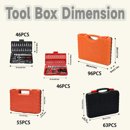 FAXHION 96/55/63/46pcs High-end Professional Tool Sets, Auto/ Bicycle Maintenance Machinery Sets, Racing-class Auto Parts Maintenance Ratchet Wrenches Or Other Auto Maintenance Parts Tool Sets.