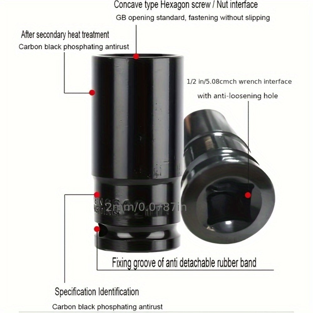 Impact Socket Set 10-20pcs 1/2" Drive Metric Deep CR-V Steel 8mm-32mm Extended Hex Socket Automobile Repair Tool Kit
