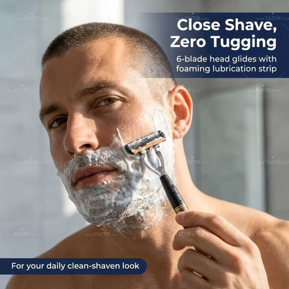 Shaving Kit for Men – 2 Handles & 72 Replacement Blades, Six-Layer Blade System Luxury Razor Set for Beard & Mustache Grooming, Ergonomic Design, Perfect Christmas & Valentine's Day Gift