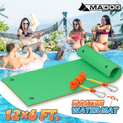 Floating Water Mat 12x6ft – 3-Layer Tear-Resistant Giant Lake Lily Pad, High-Visibility, Bungee Tether Included for Pool River Ocean Outdoor Water Recreation
