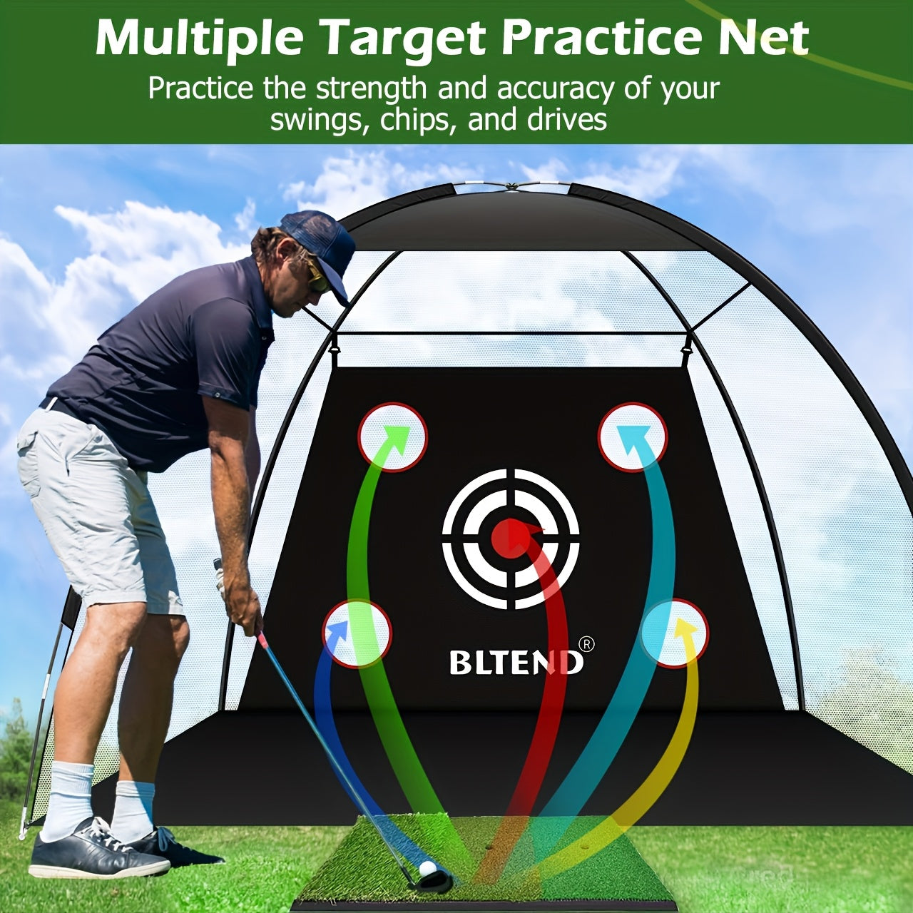 Golf Practice Net 10x7ft with Hitting Mat, Portable Golf Chipping Net for Backyard Indoor Outdoor Use, Golf Training Net for Driving Pitching, Golf Gifts for Men Dad Golfers