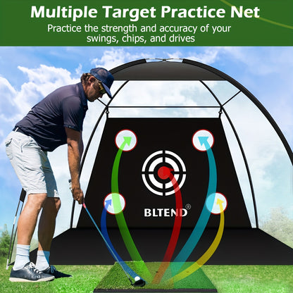 Golf Practice Net 10x7ft with Hitting Mat, Portable Golf Chipping Net for Backyard Indoor Outdoor Use, Golf Training Net for Driving Pitching, Golf Gifts for Men Dad Golfers