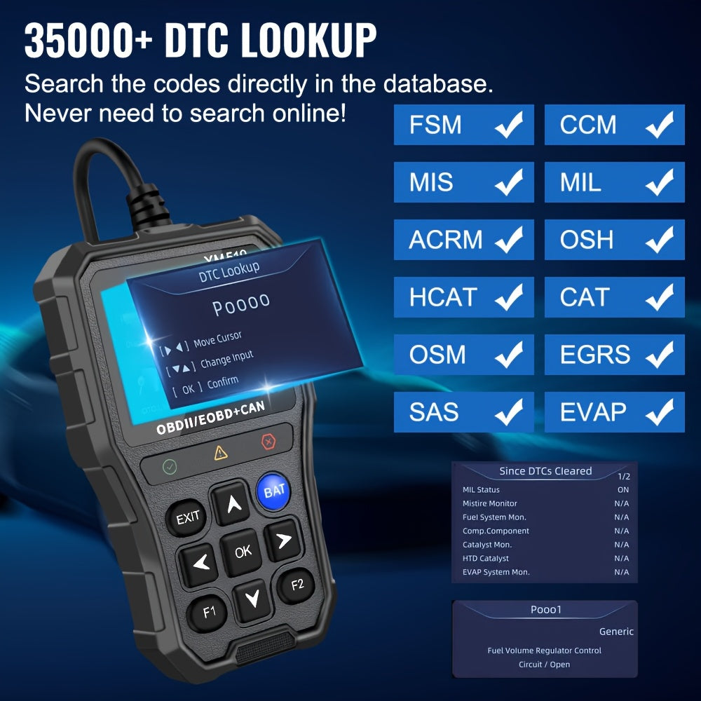 1 Unit YM519 Error Code Scanner OBD2 Code Reader Vehicle Diagnostic Tool Multi-Language Code Reader Engine System Check Battery Tester, Without Battery