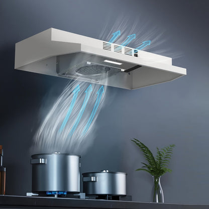 Range Hood 30 Inch Under Cabinet | Ducted & Ductless Convertible Kitchen Vent Hood with LED Light & 2-Speed Exhaust Fan, Stainless Steel – Black, White & Silver, Easy Install